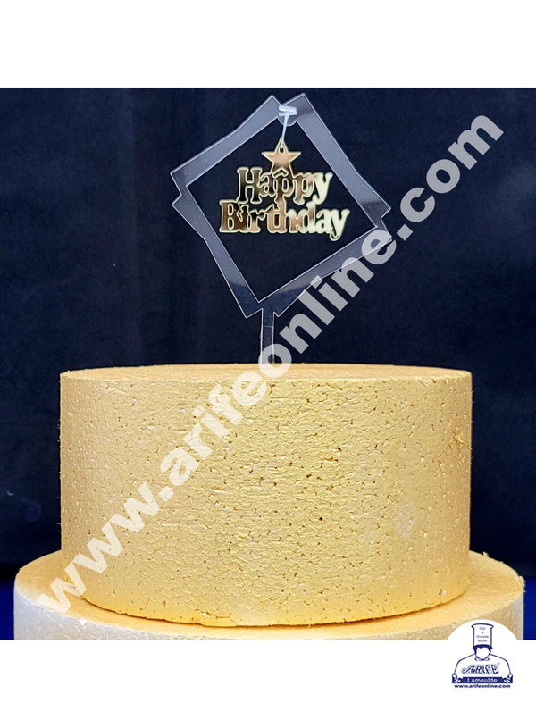 Cake Decor Exclusive Acrylic Hanging Cake Topper - Gold Happy Birthday With Star Square