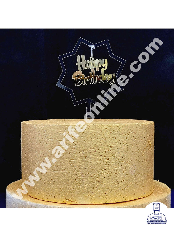 Cake Decor Exclusive Acrylic Hanging Cake Topper - Gold Happy Birthday Star