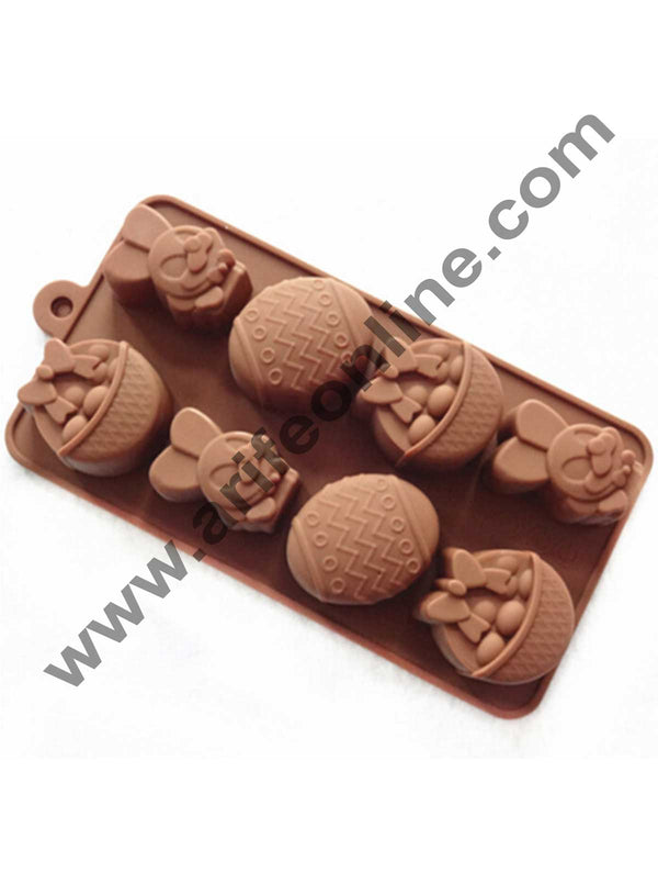 Cake Decor Silicon 8 Cavity Egge Easter Bunny and Basket die Design Brown Chocolate Mould, Ice Mould, Chocolate Decorating Mould