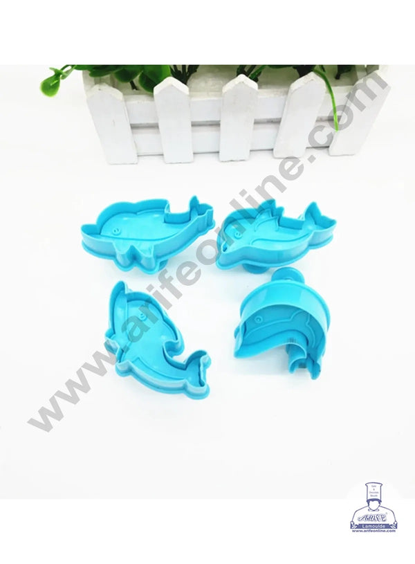 Cake Decor 4 Pieces Dolphin Plastic Biscuit Cutter Plunger Cutter