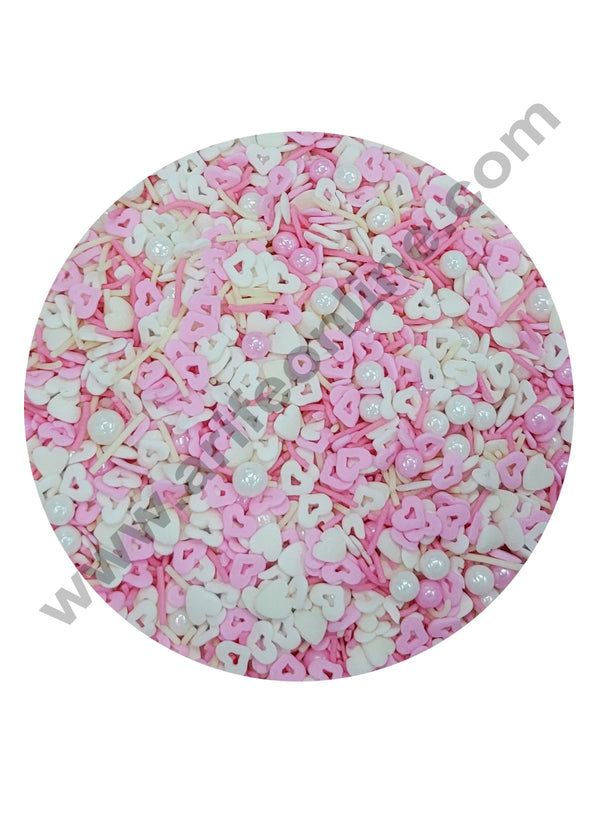 Cake Decor Sugar Candy - Fancy Sprinkles White Pink Vermicelli Ball and Heart Confetti Valentine