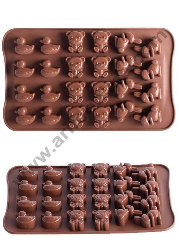 Cake Decor Silicon 24 Cavity Teddy Duck And Rabbit Shape Design Chocolate Mould Ice, Jelly Candy Mould