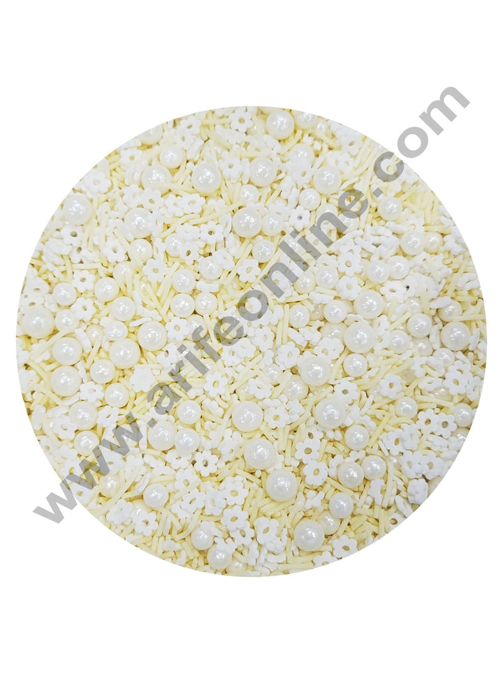 Cake Decor Sugar Candy - Fancy Sprinkles White off White Vermicelli Ball and Flower Confetti