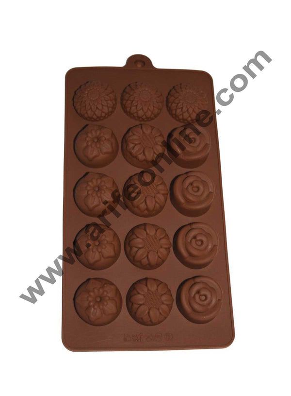 Cake Decor Silicon 15 Cavity Flowers Design Brown Chocolate Mould, Ice Mould, Chocolate Decorating Mould