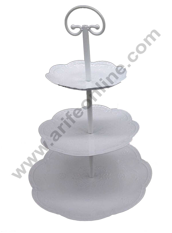 Cake Decor 3 tier Metal Plates Cupcake Stand, Fruit Basket & Dessert Stand, White