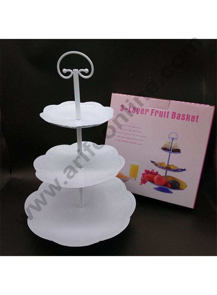 Cake Decor 3 tier Metal Plates Cupcake Stand, Fruit Basket & Dessert Stand, White