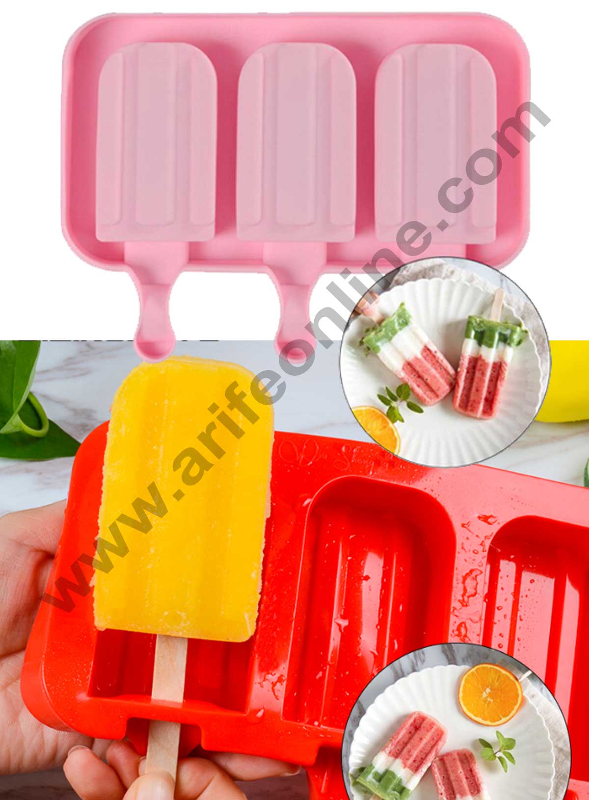 Cake Decor 3 Cavity White Chocobar Silicone Cakesicle Mold Popsicle Ea ...