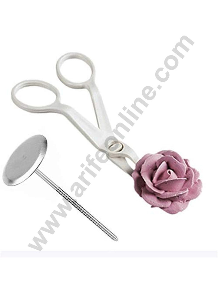 Cake Decor Stainless Steel Rose Nail and Flower Lifter Plastic Cake Scissors for Cream Flower Transfer