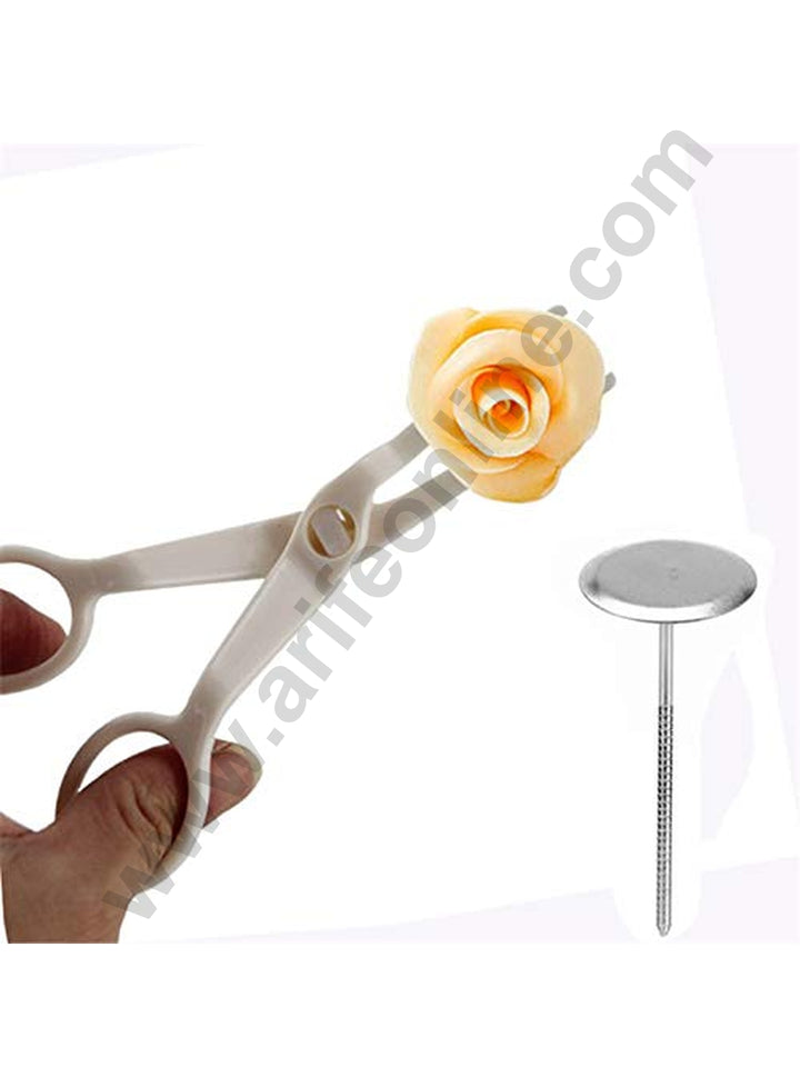 Cake Decor Stainless Steel Rose Nail and Flower Lifter Plastic Cake Scissors for Cream Flower Transfer