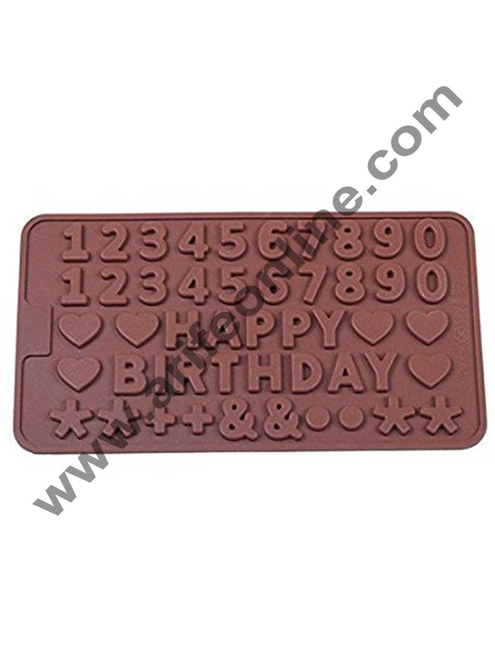 Cake Decor Silicon 45 Cavity Alphabet Happy Birthday Brown Chocolate Mould, Ice Mould, Chocolate Decorating Mould