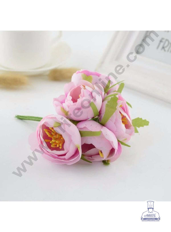 CAKE DECOR™ Small Peony Artificial Flower Bunch For Cake Decoration – Light Pink ( 6 pc pack )