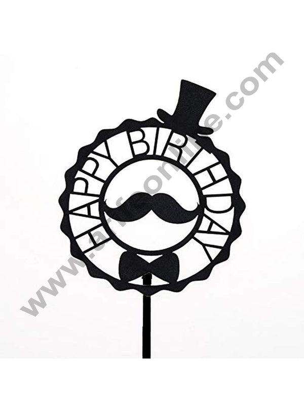 Cake Decor 6 inch Acrylic Finishing Black Cake Topper Happy Birthday Moustache Hat Cake Topper