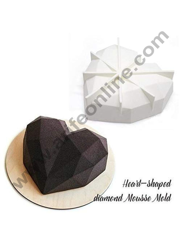 Cake Decor Silicon 3D Heavy Diamond Heart Cake Mould Mousse Pinata Silicon Moulds - White