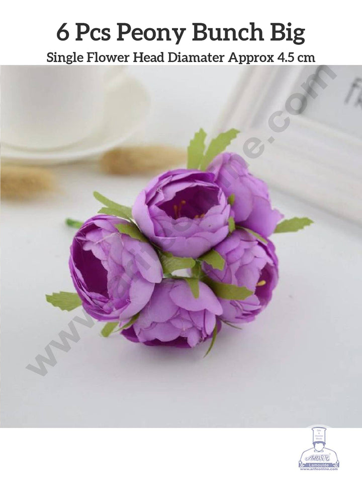 Cake Decor™ Medium Peony Artificial Flower Bunch For Cake Decoration – Purple ( 1 Bunch )