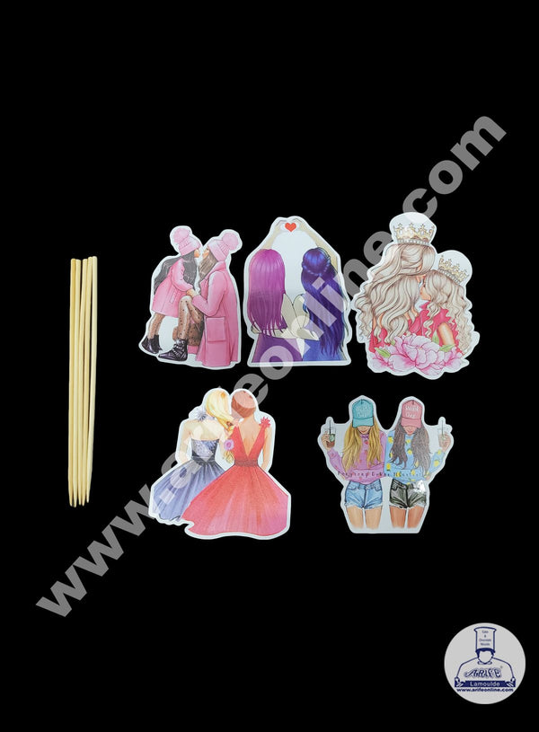 Cake Decor 5 pcs New Design Friendship And Mother Daughter Theme Paper Topper For Cake And Cupcake