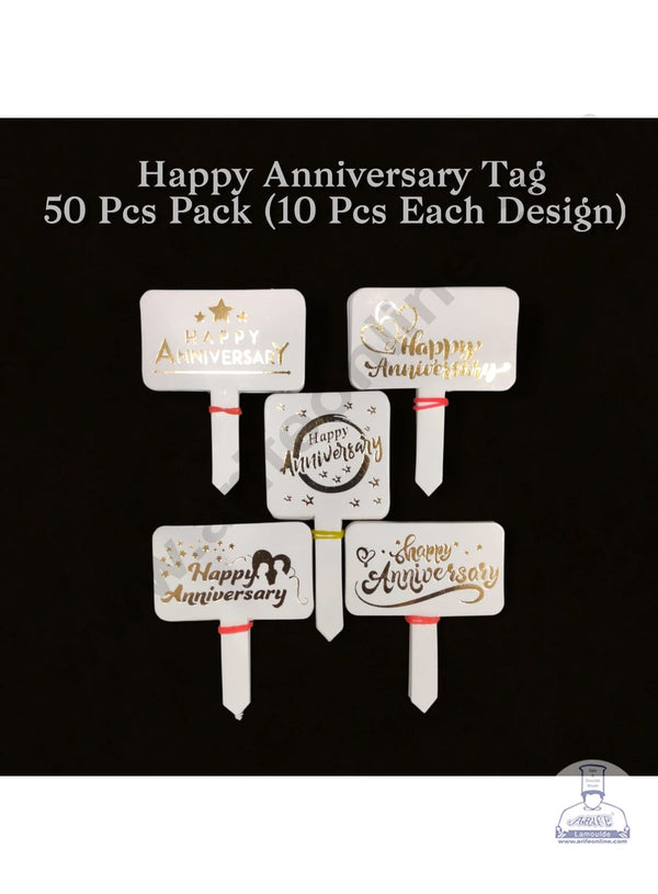 Cake Decor 50 pcs White Golden Happy Anniversary Mix Designs Paper Topper For Cake And Cupcake