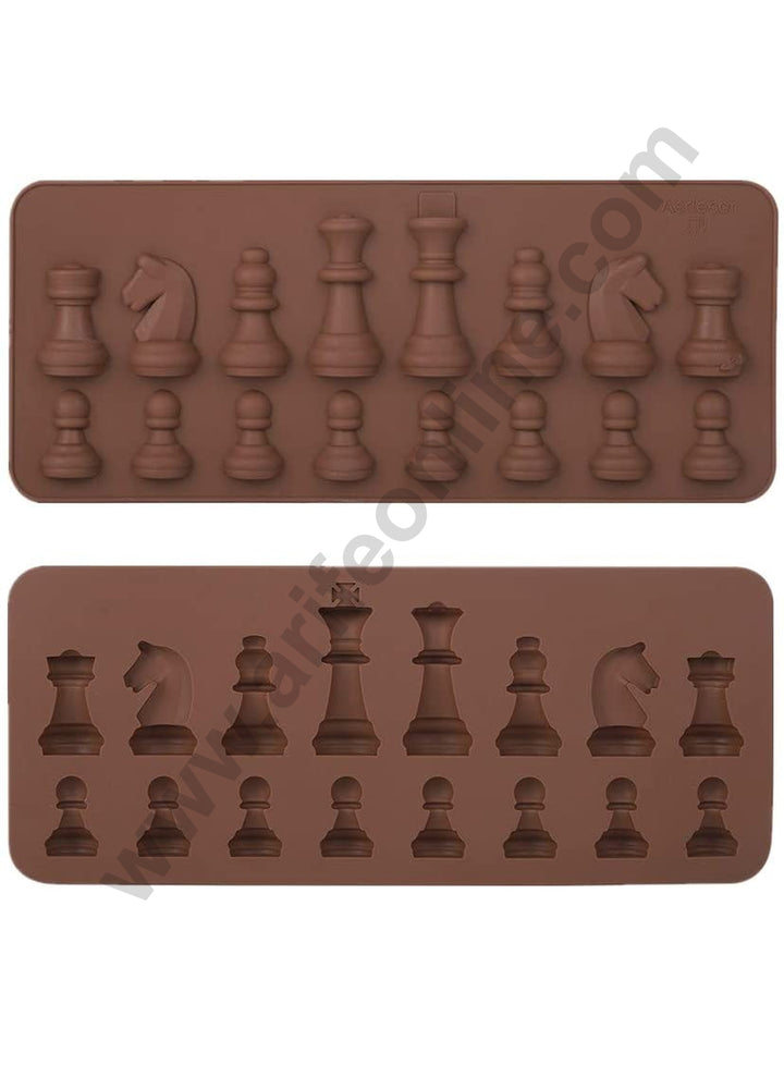 Cake Decor Silicon 16 Cavity Chess Chocolate Mould Brown Chocolate Mould, Ice Mould