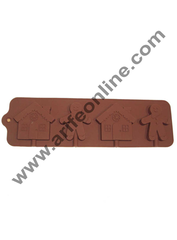Cake Decor Silicon 4 Cavity Ginger and Home Brown Chocolate Mould, Ice Mould, Chocolate Decorating Mould