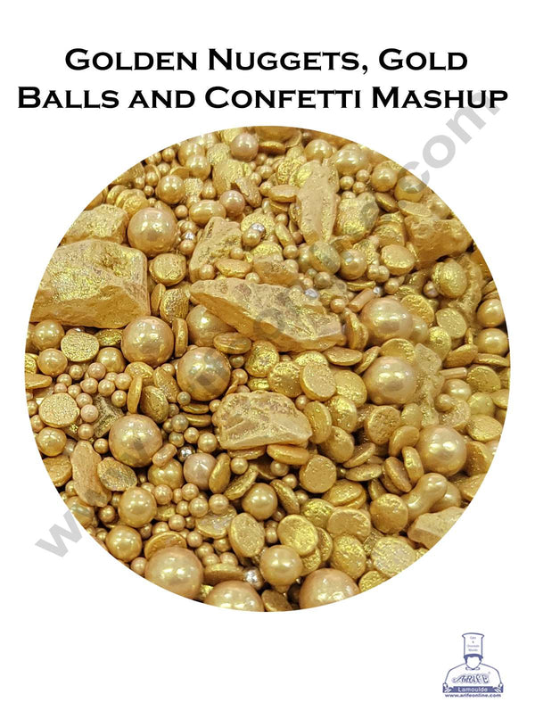 Cake Decor Golden Crystal Nuggets, Balls And Confetti - 500 gm