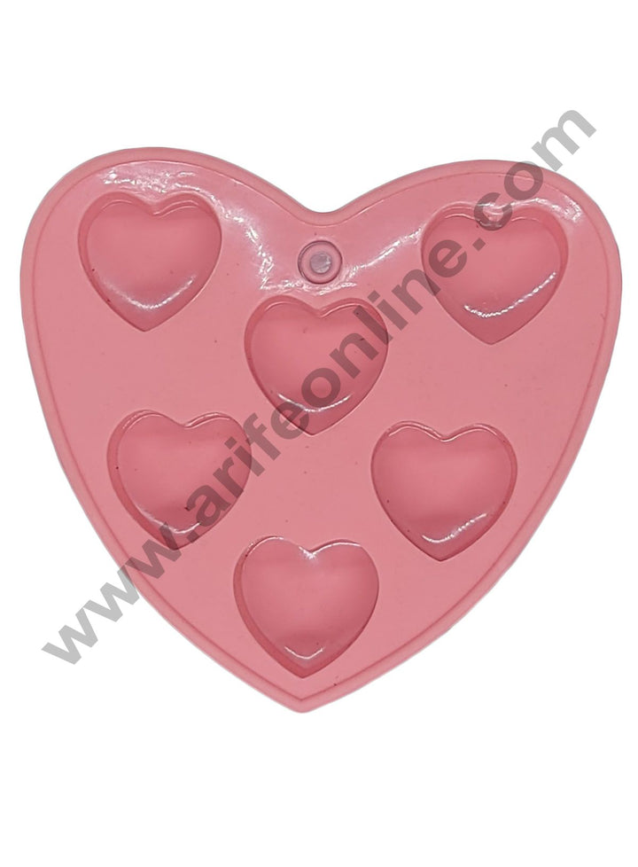 Cake Decor Silicon 6 Cavity Heart Shape Design Chocolate Mould Ice, Jelly Candy Mould