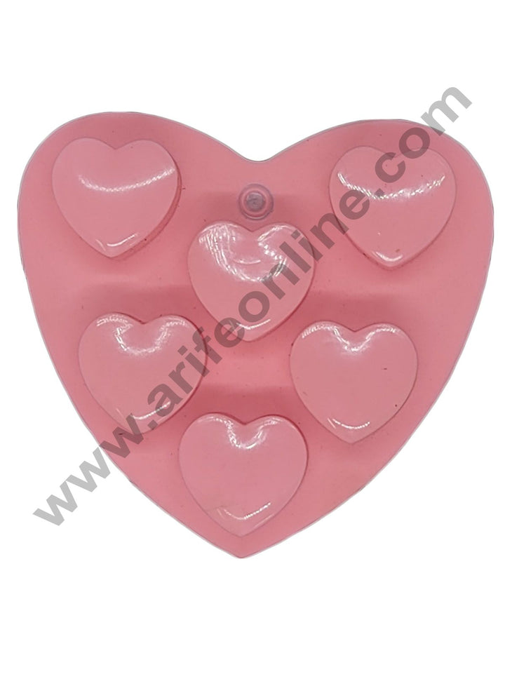 Cake Decor Silicon 6 Cavity Heart Shape Design Chocolate Mould Ice, Jelly Candy Mould