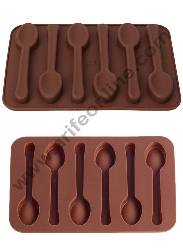 Cake Decor Silicon 6 Cavity Small Spoon Shape Design Chocolate Mould Ice, Jelly Candy Mould