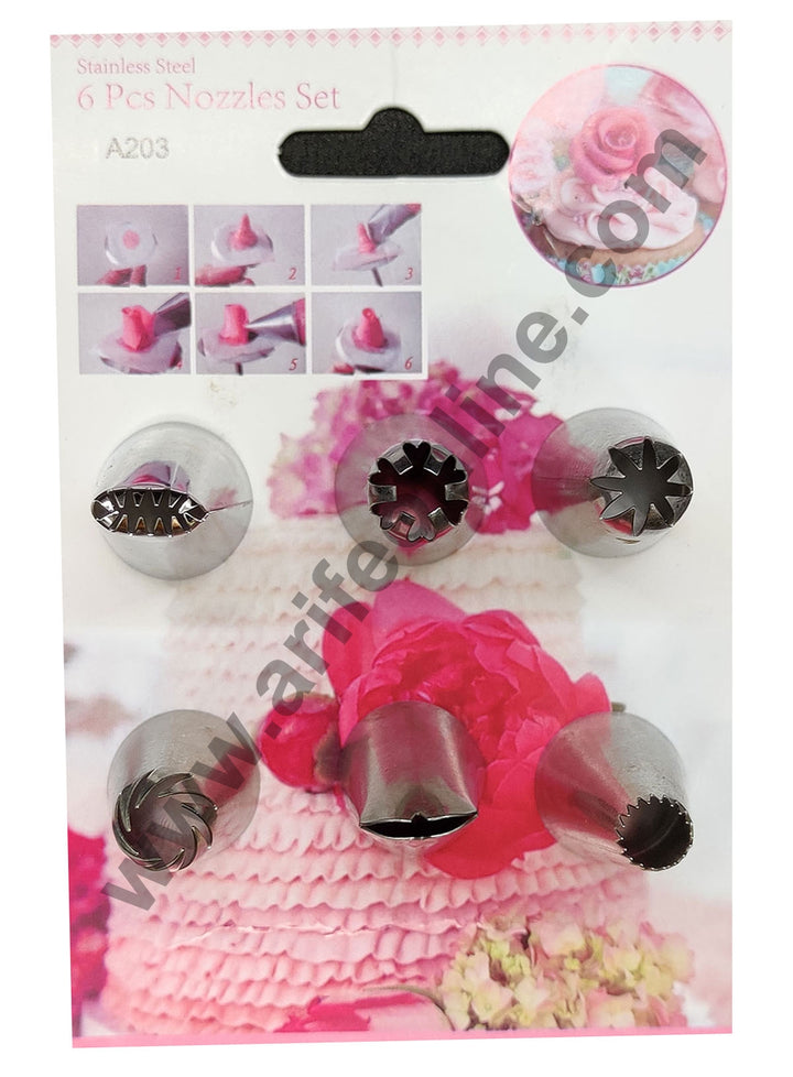 Cake Decor 6 Pcs Cake Decorating Nozzle Set For Frosting Icing Piping Bag Tips With Steel Nozzles. Reusable & Washable