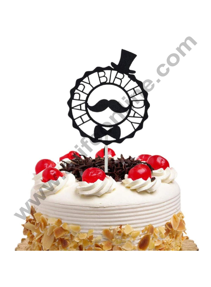 Cake Decor 6 inch Acrylic Finishing Black Cake Topper Happy Birthday Moustache Hat Cake Topper