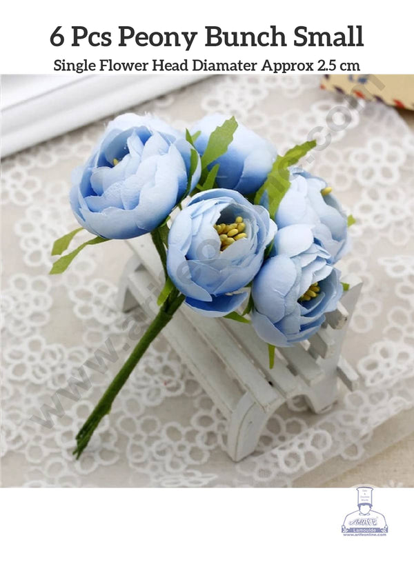 CAKE DECOR™ Small Peony Artificial Flower Bunch For Cake Decoration – Light Blue( 6 pc pack )