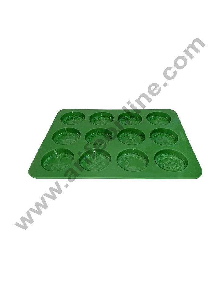 Cake Decor 12 Cavity Round Happy Diwali Shape Mold Silicone Chocolate Mould