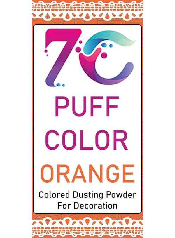 7C Edible Puff Colour Food Colour Powder Spray for Cakes Decoration - Orange ( 50 gm )