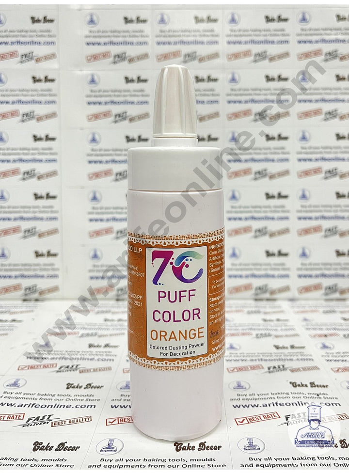 7C Edible Puff Colour Food Colour Powder Spray for Cakes Decoration - Orange ( 50 gm )