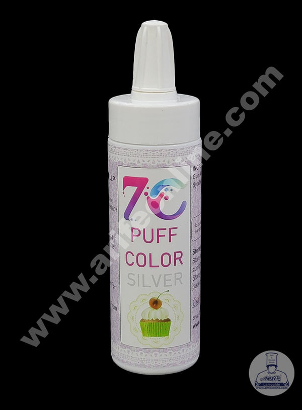7C Edible Puff Colour Food Colour Powder Spray for Cakes Decoration - Silver ( 25 gm )