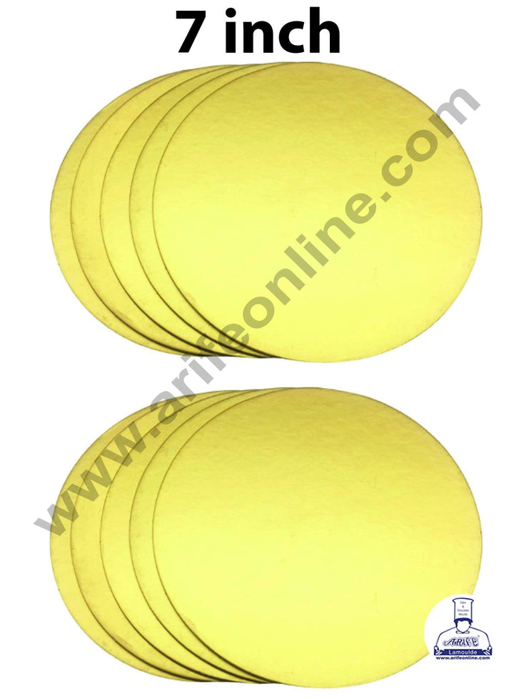 Cake Decor MDF Cake Base Gold Color 10 Pieces Round - 7 inch
