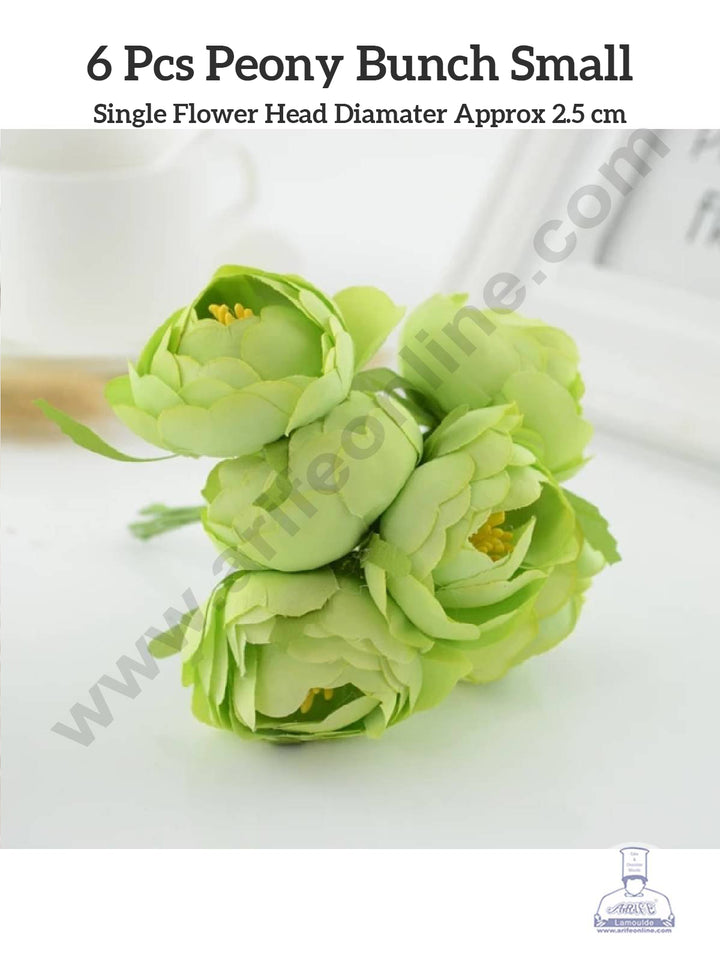 CAKE DECOR™ Small Peony Artificial Flower Bunch For Cake Decoration – Light Green ( 6 pc pack )