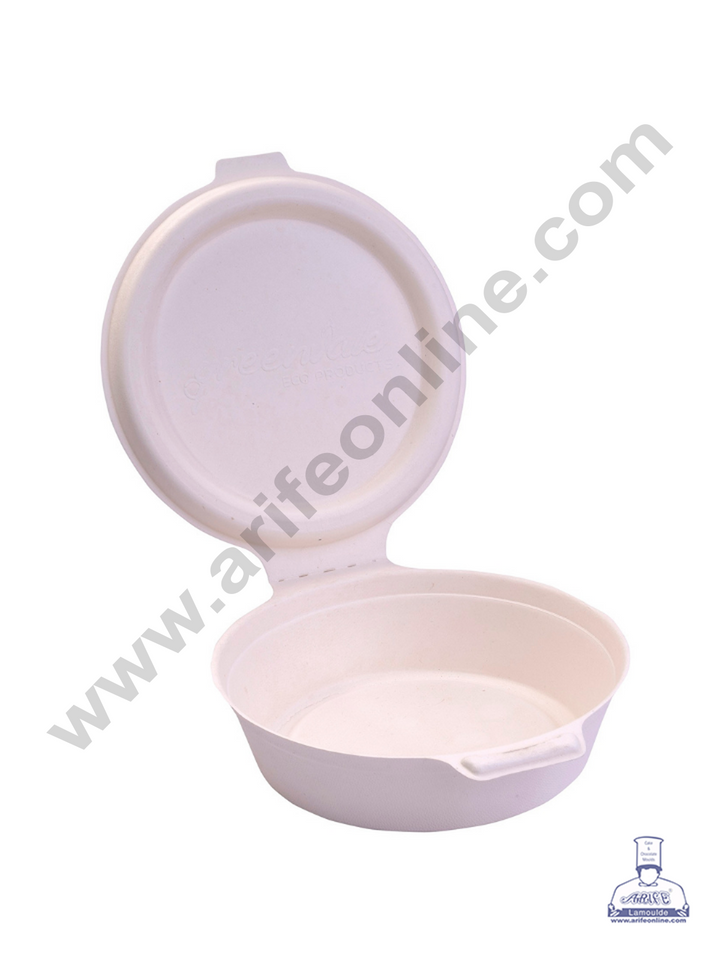 Cake Decor 7" Round Clamshell Box Bento Box 100% Eco Friendly Take Away Container with Smart Lock Lid (Pack of 25 Container's)