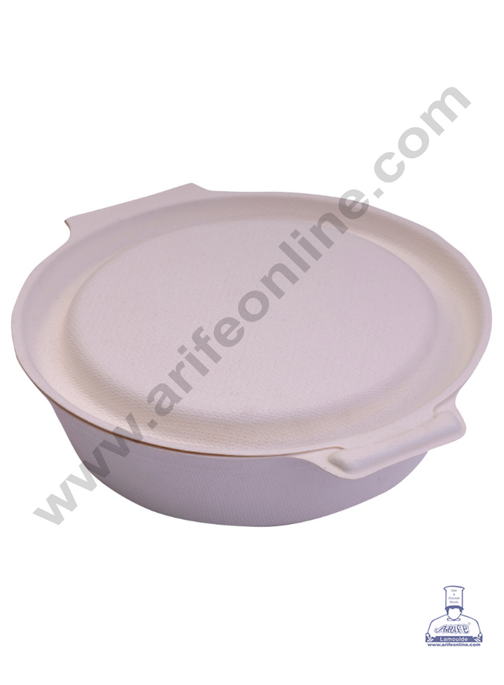 Cake Decor 7" Round Clamshell Box Bento Box 100% Eco Friendly Take Away Container with Smart Lock Lid (Pack of 25 Container's)