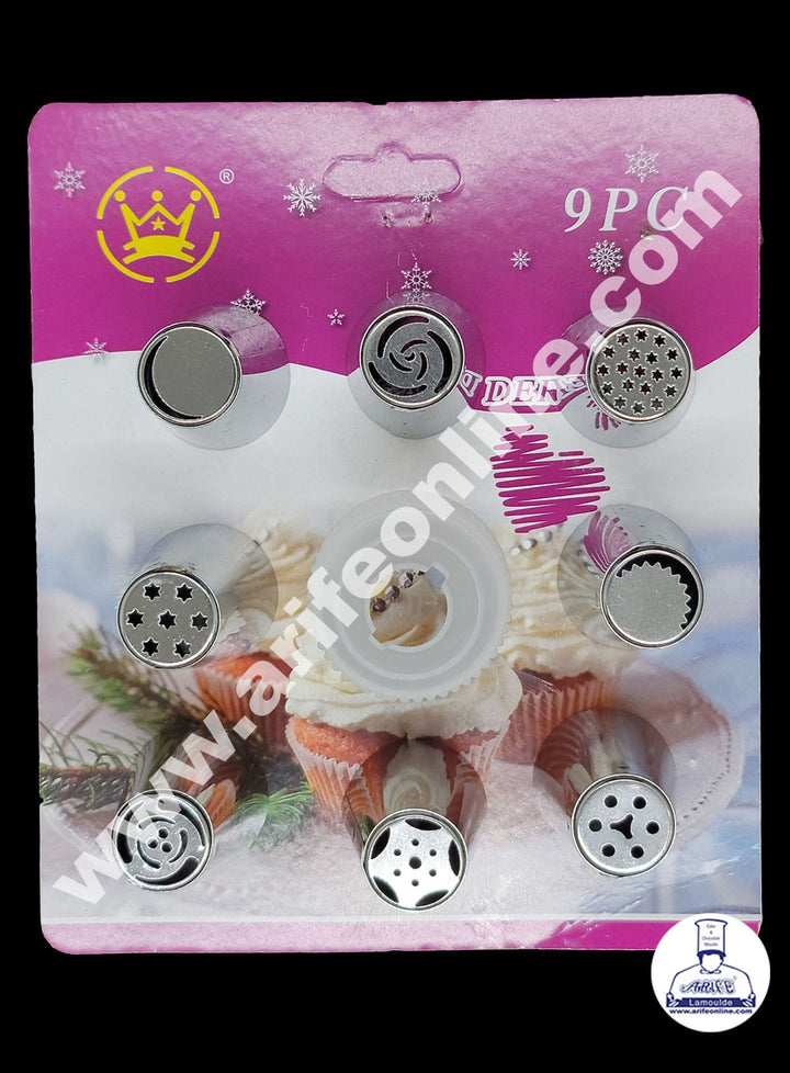 Cake Decor 9 Pieces Stainless Steel Russian Nozzle With Coupler