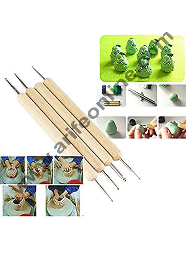 Cake Decor 4pcs Stainless Steel Ball Stylus Polymer Clay Pottery Ceramics Sculpting Handmade Modeling Tools Set with Wooden Handle and Painting Tool