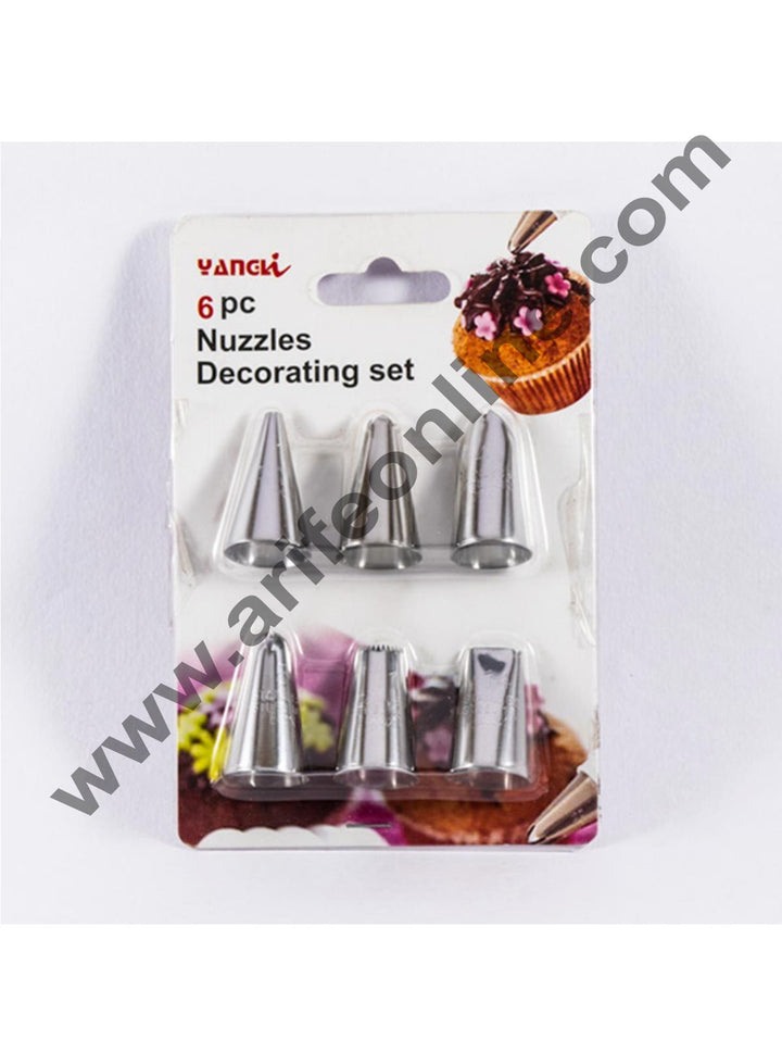 Cake Decor 6 Piece Cake Decorating Set Frosting Icing Piping Bag Tips With Steel Nozzles. Reusable & Washable.