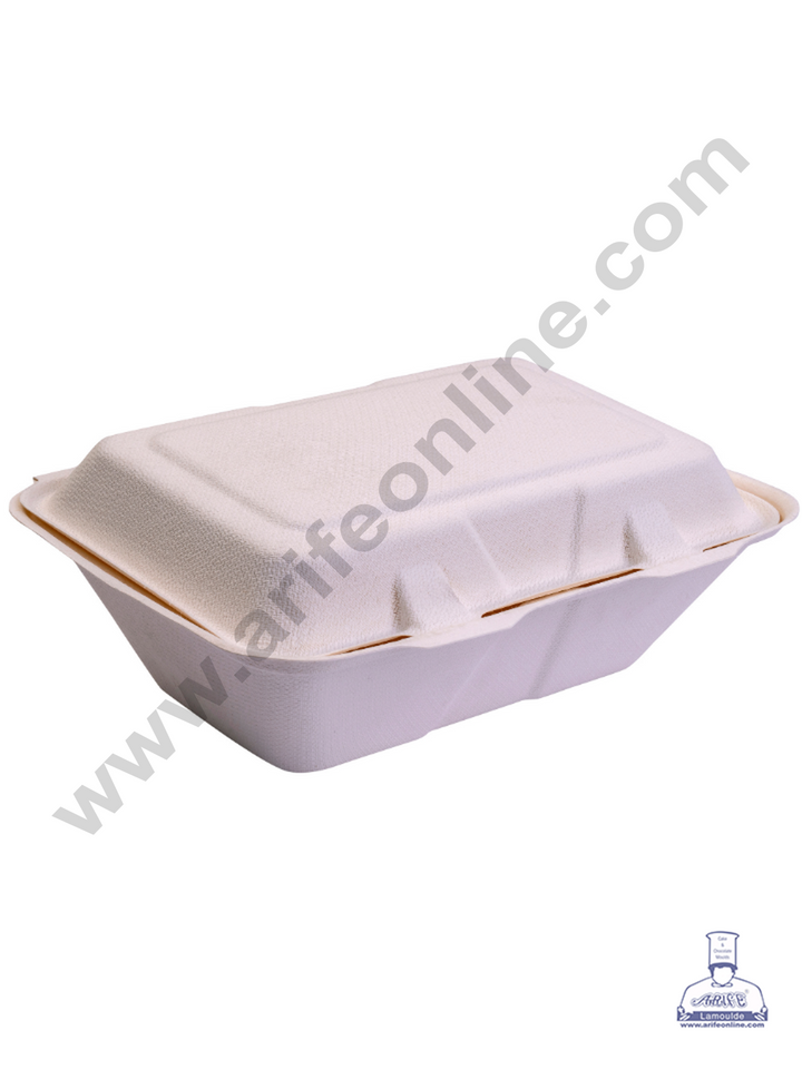 Cake Decor 8"X5" Rectangle Burger Box Bento Box 100% Eco Friendly Take Away Container with Smart Lock Lid (Pack of 25 Container's)