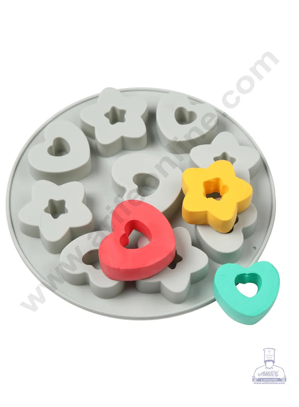 Cake Decor 9 Cavity Silicon Star And Heart Shape Mould Baking Chocolate Cake (SBSM-828)