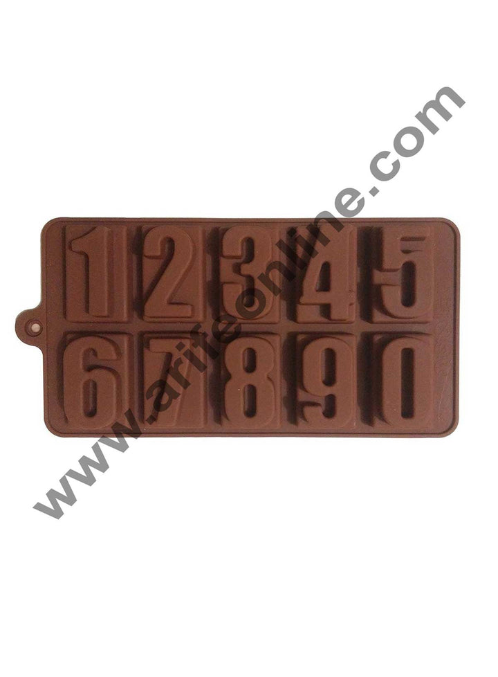 Cake Decor Silicon 10 Cavity Number Shape Brown Chocolate Mould, Ice Mould, Chocolate Decorating Mould