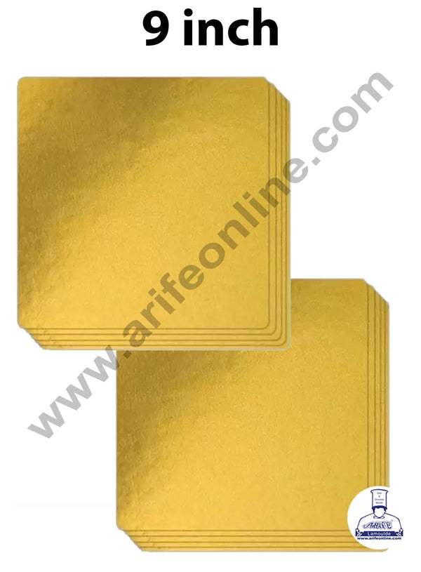 Cake Decor MDF Cake Base Gold Color 10 Pieces Square - 9 inch