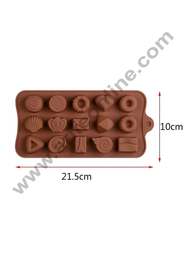 Cake Decor 15 Cavity Mix Heart Crown Candy Round Design Brown Silicone Chocolate Mould