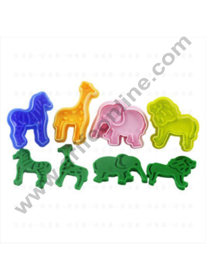 Cake Decor 4 Pc Animals Lion Elephant Giraffe Zebra Plastic Biscuit Cutter Plunger Cutter