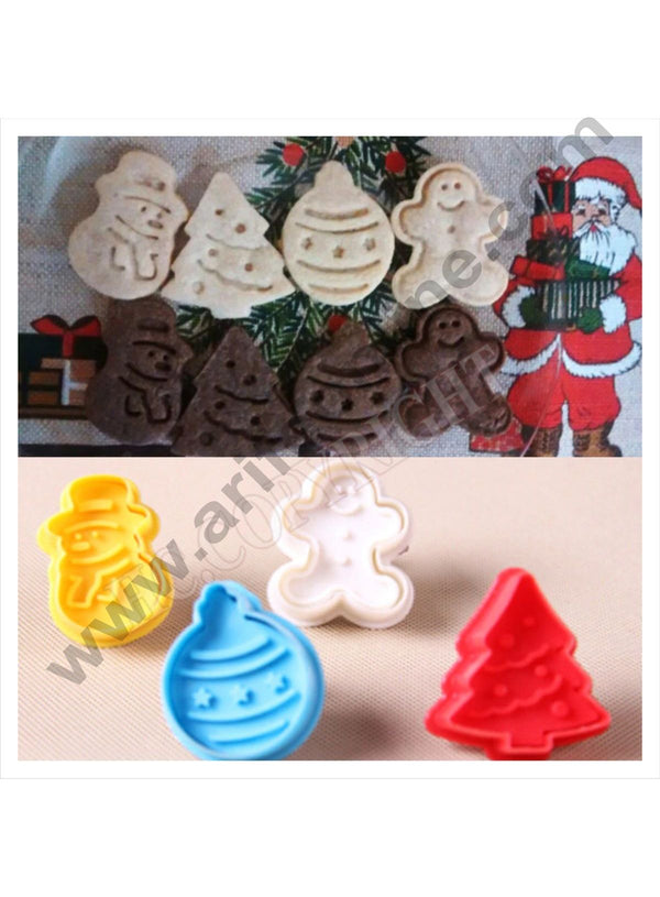 Cake Decor 4 Pc Christmas GingerBread Plastic Biscuit Cutter Plunger Cutter