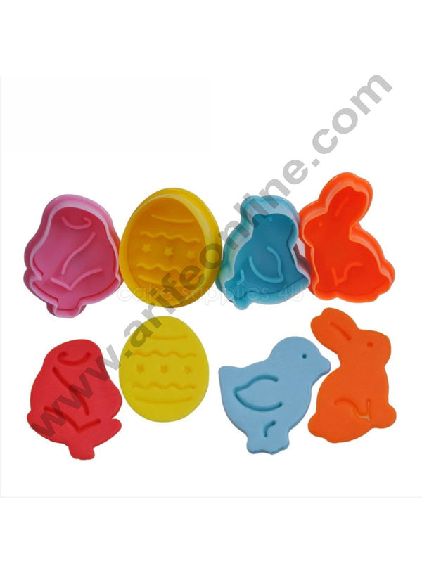 Cake Decor 4 Pc Easter Egg Theme Rabbit Plastic Biscuit Cutter Plunger Cutter