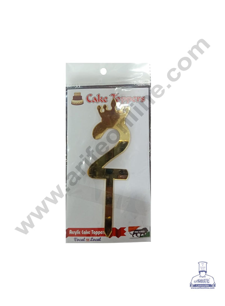 Cake Decor 5 Inch Acrylic Golden Number Toppers - Two Number With Crown