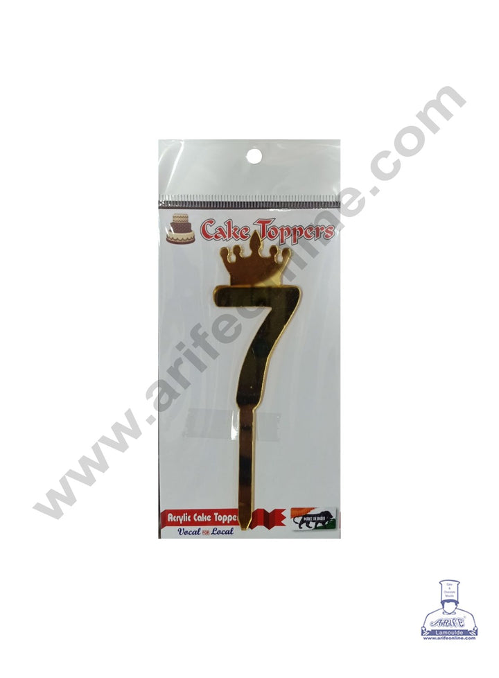 Cake Decor 5 Inch Acrylic Golden Number Toppers - Seven Number With Crown